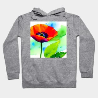 Colorful Digital Watercolor of Red Poppies (MD23Mrl012) Hoodie